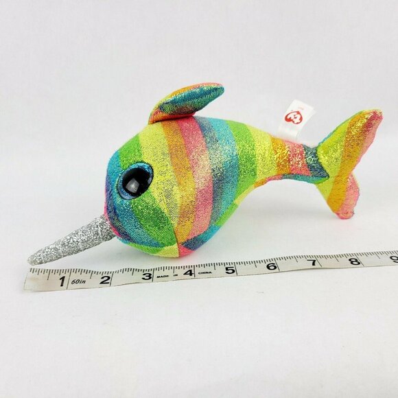 TY Beanie Boos Nori the Narwhal 8 inch Plush Rainbow Glitter Stuffed Animal Toy - Picture 7 of 7